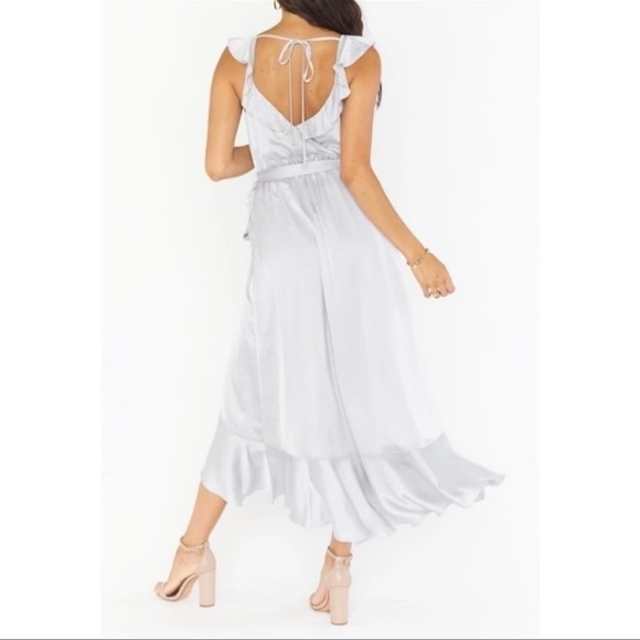 NWT / NIP Show Me Your Mumu Samantha Dress Samantha Ruffle Wrap Dress SILVER LUX - Picture 2 of 7
